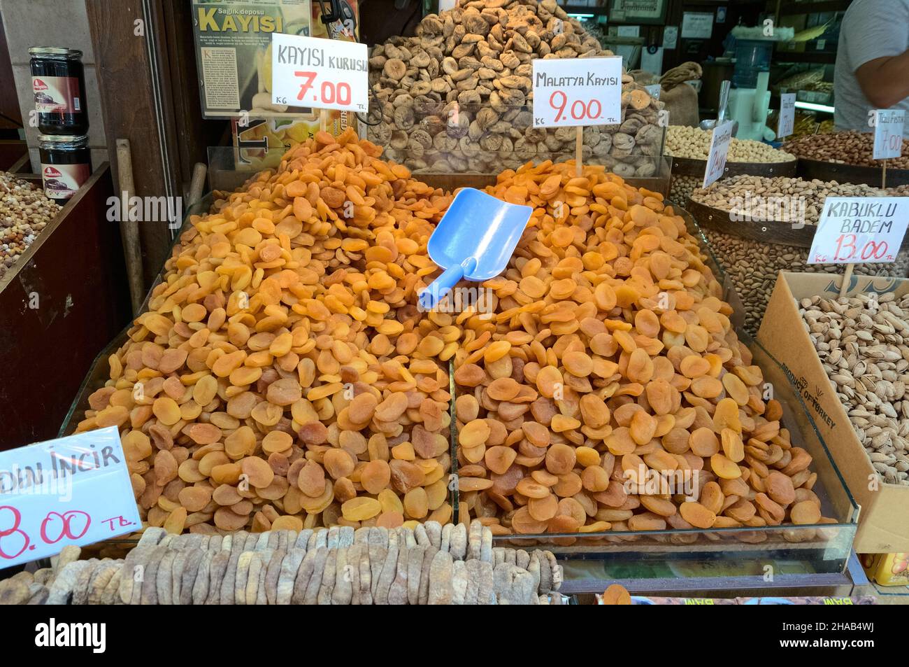 industry and economy of agriculture in Turkey apricots and other dried fruit in Istanbul's Grand Bazaar Stock Photo
