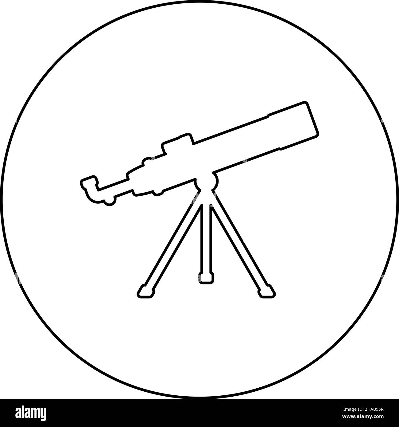 Telescope Science tool Education astronomy equipment icon in circle round black color vector illustration image outline contour line thin style simple Stock Vector
