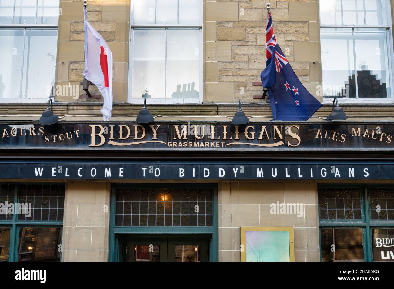 Edinburgh, Scotland- Nov 20, 2021:  The front of Biddy Mulligans barr in Edinburgh. Stock Photo