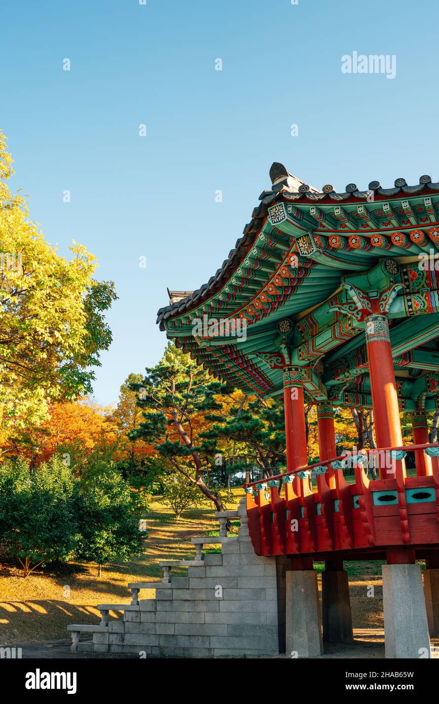 Korean traditional pavilion and autumn colorful trees at 5.18 Memorial Park in Gwangju, Korea Stock Photo