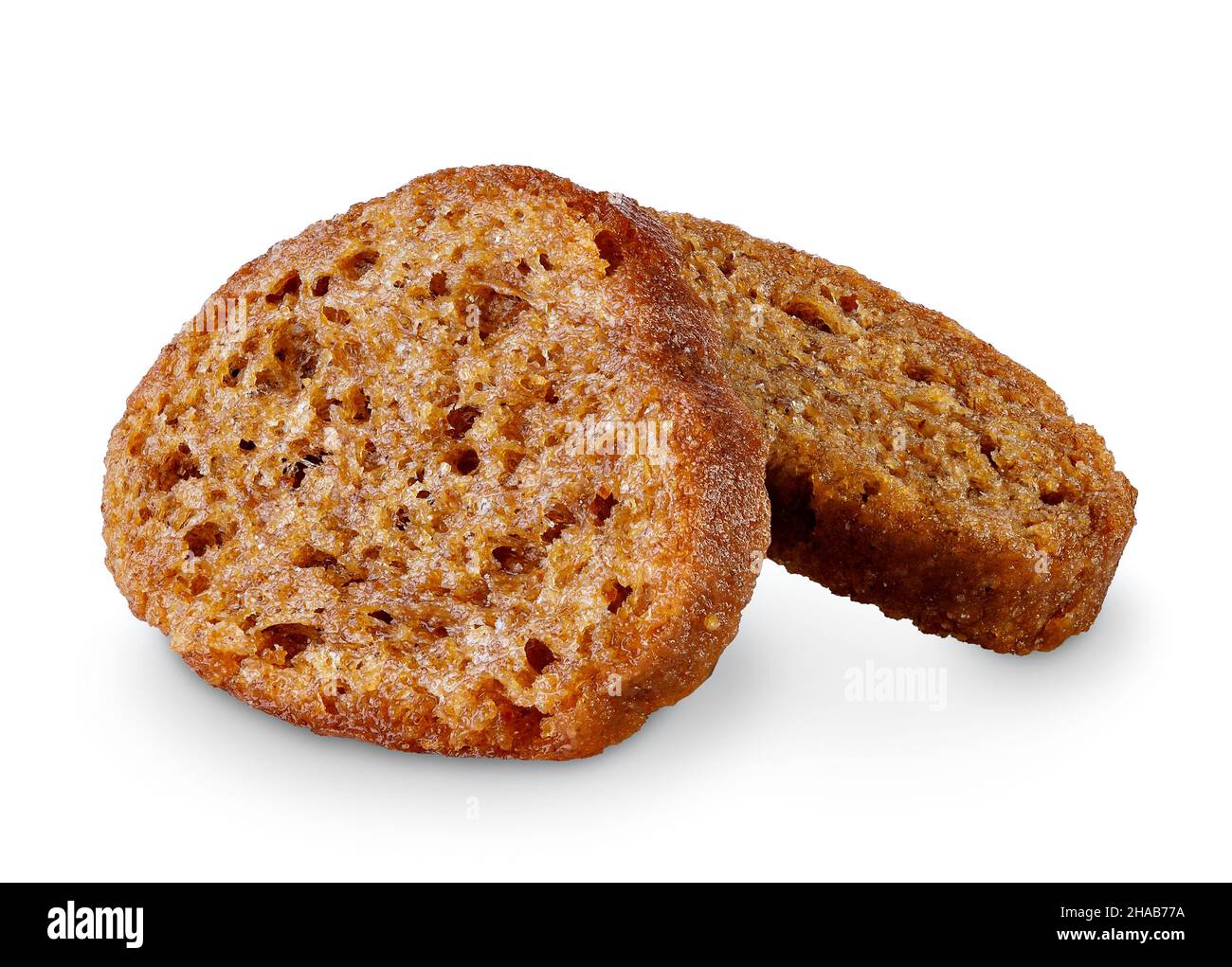 two rye croutons isolated on white background Stock Photo