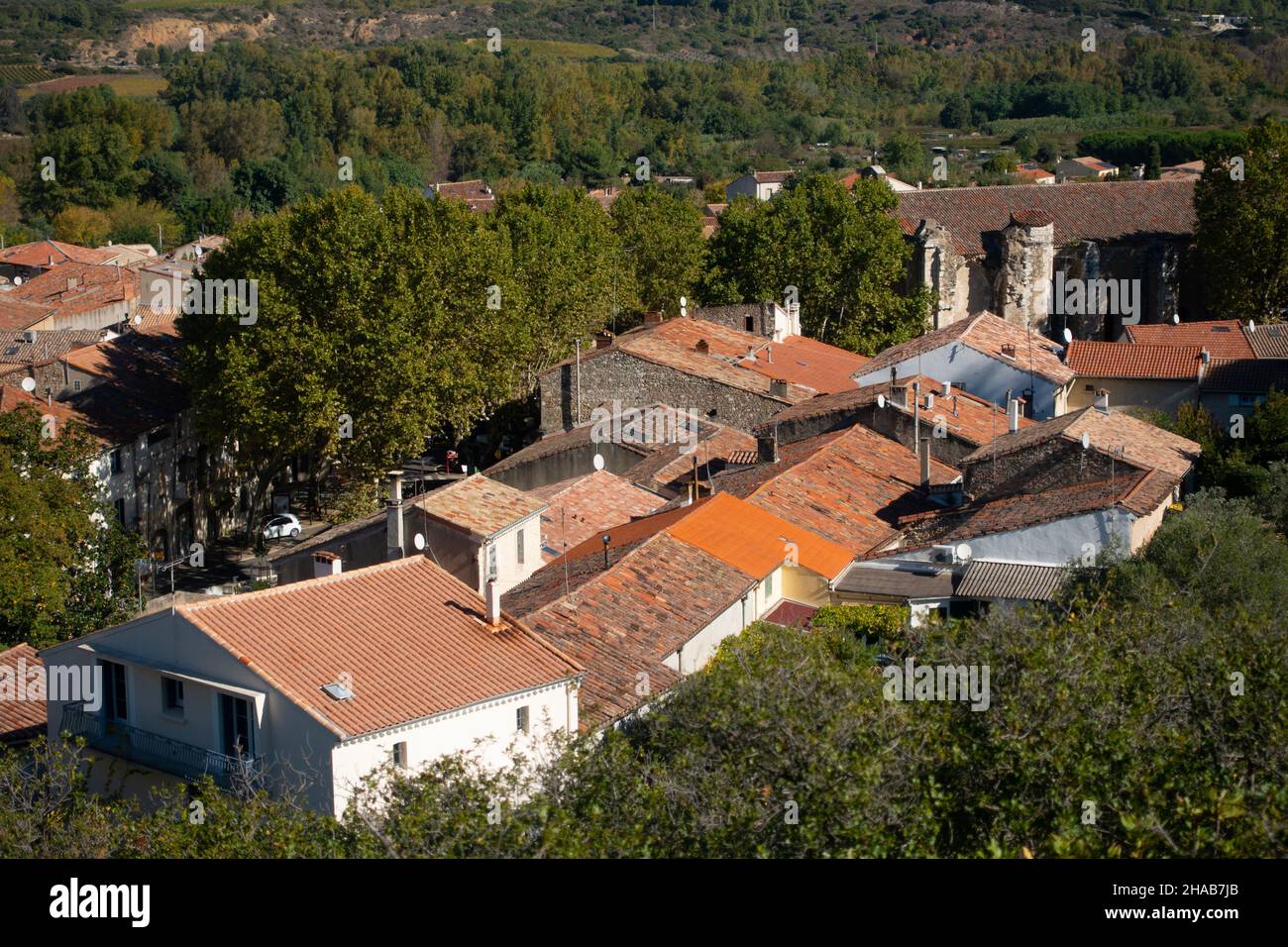 Looking down to the Rooftops in Cessenon Sur Orb, France Stock Photo