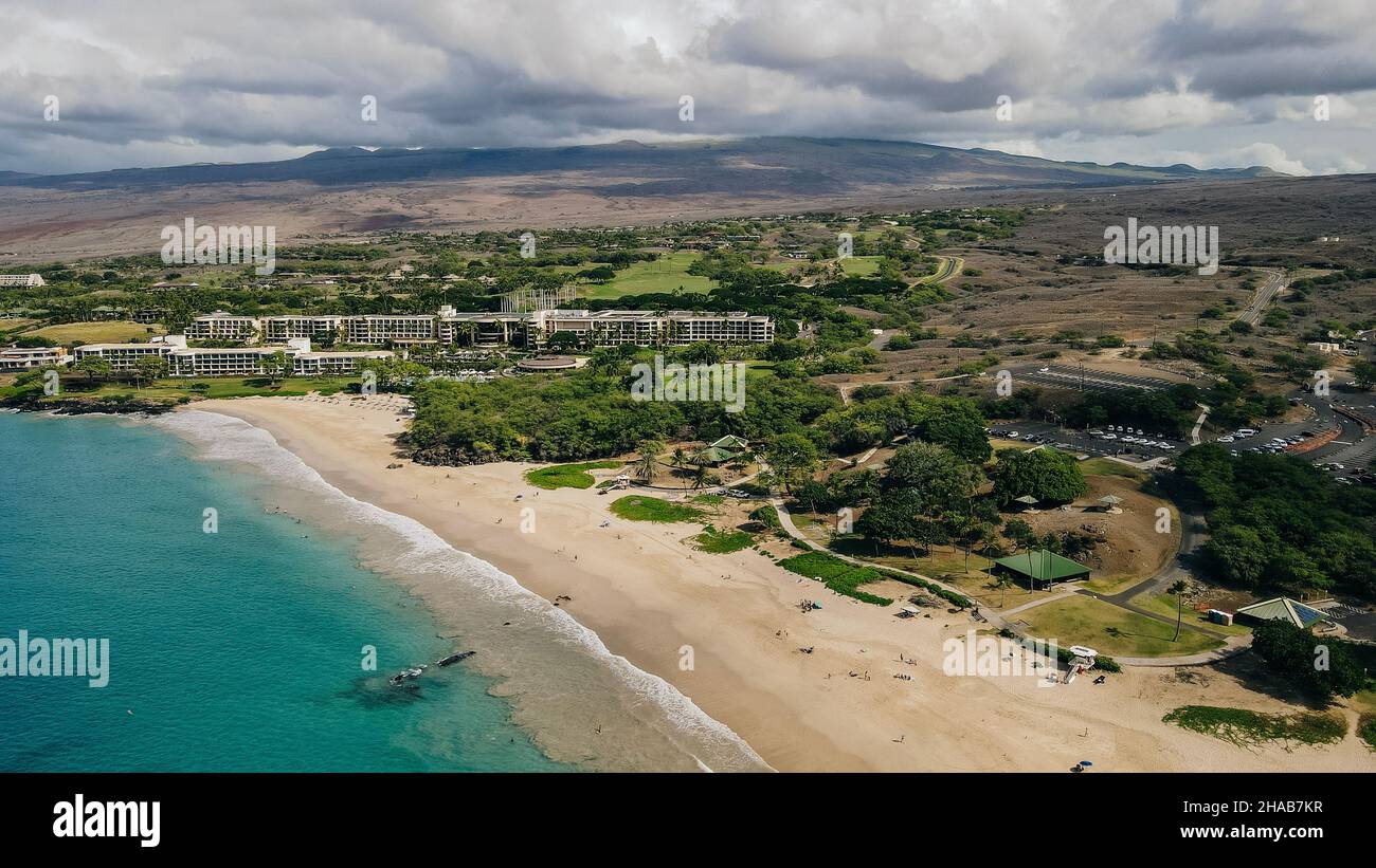 Aerial panorama of the Hapuna Beach State Park. West coast of the Big ...