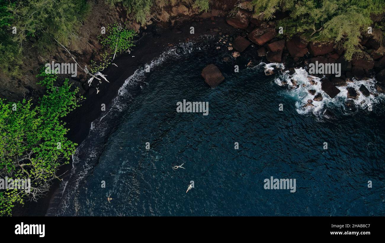 aerial Red Sand Beach in hana, maui, hawaii Stock Photo Alamy