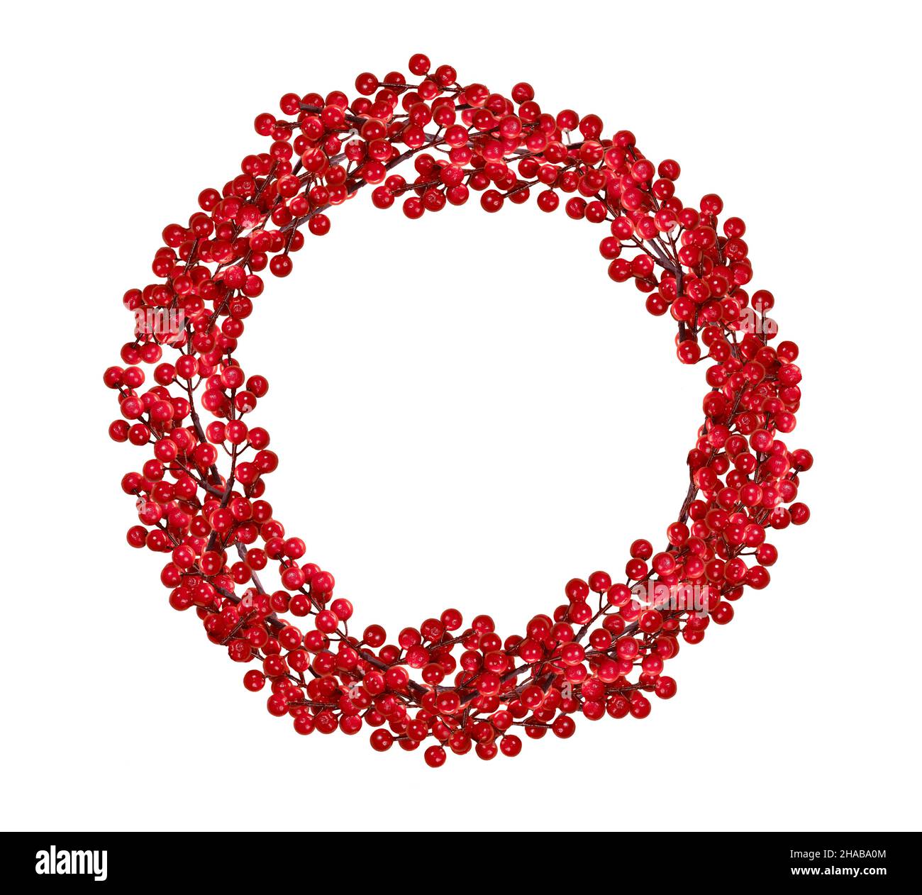 Red berry wreath isolated on white background. Xmas holiday decor. Door ornament. Stock Photo