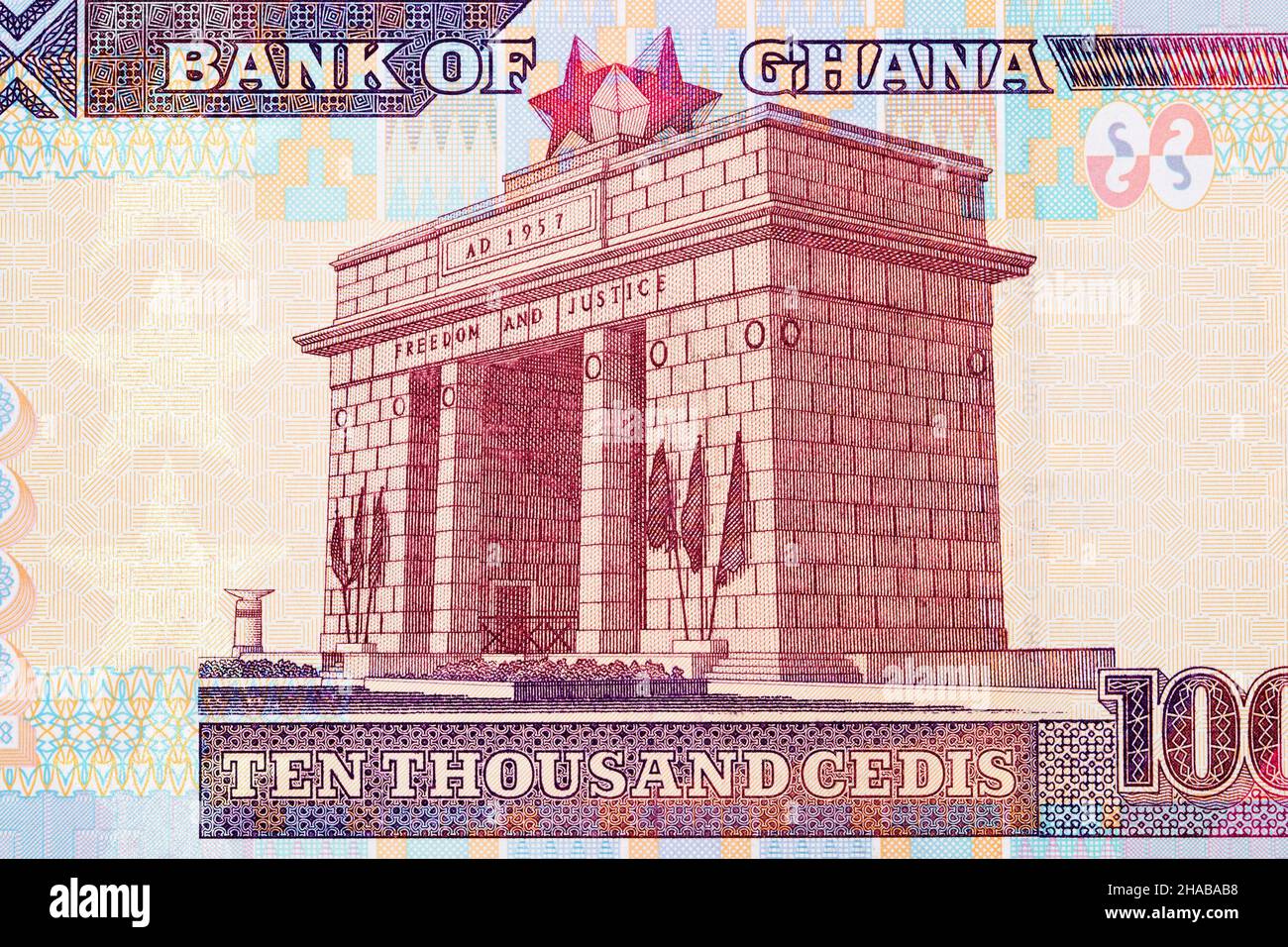 Independence Arch from old Ghanaian money - Cedis Stock Photo