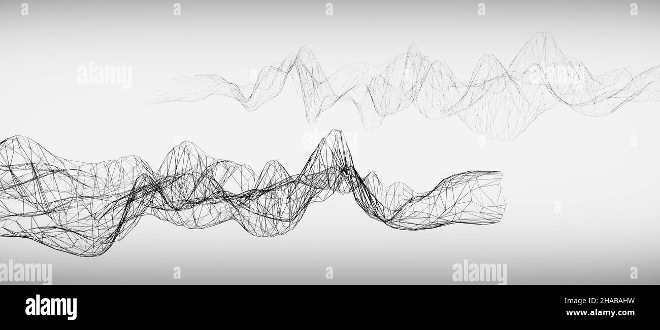 Connected low poly lines or polygonal landscape, abstract monochrome grey background Stock Photo