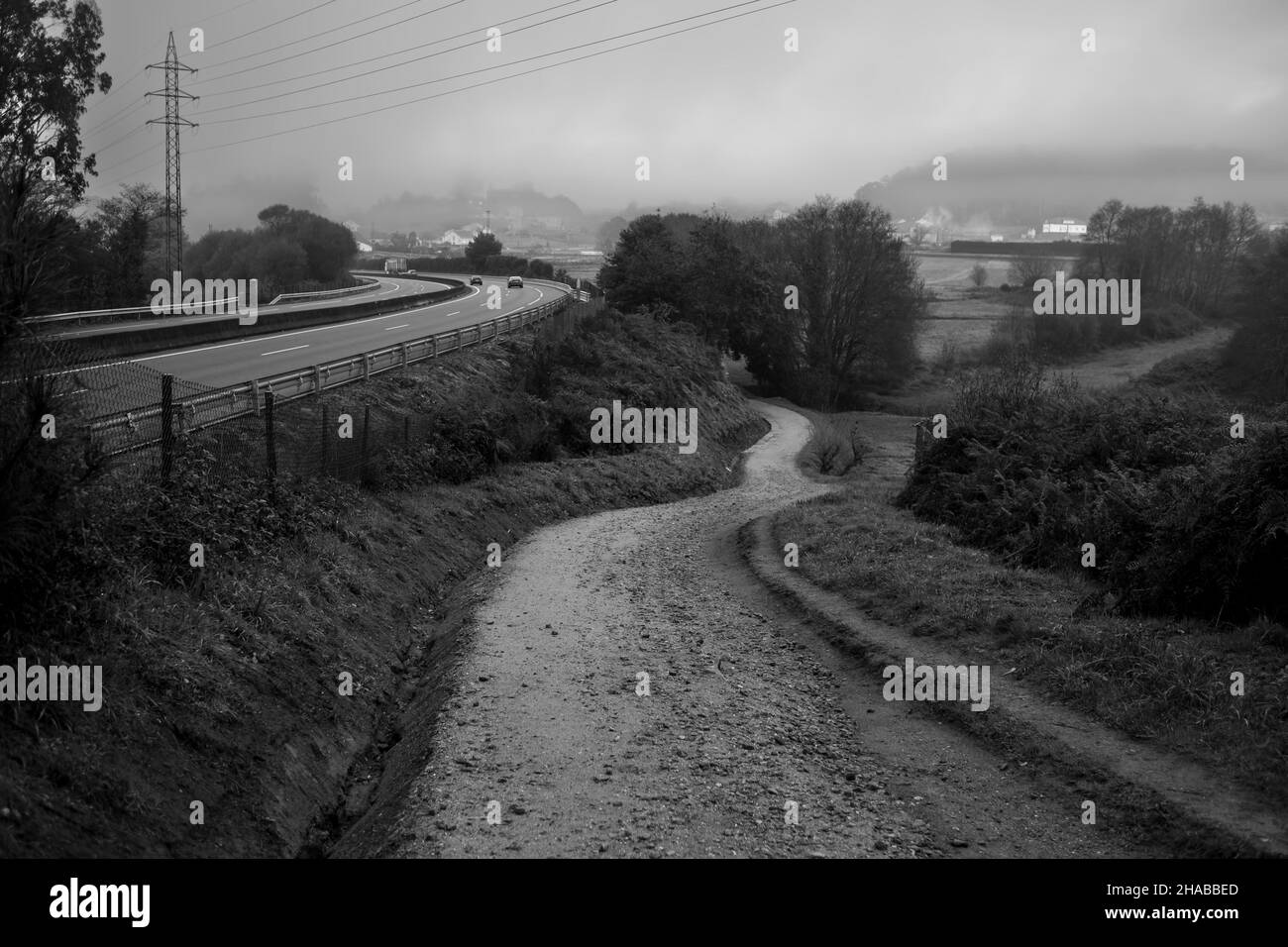Lane change highway Black and White Stock Photos & Images - Alamy
