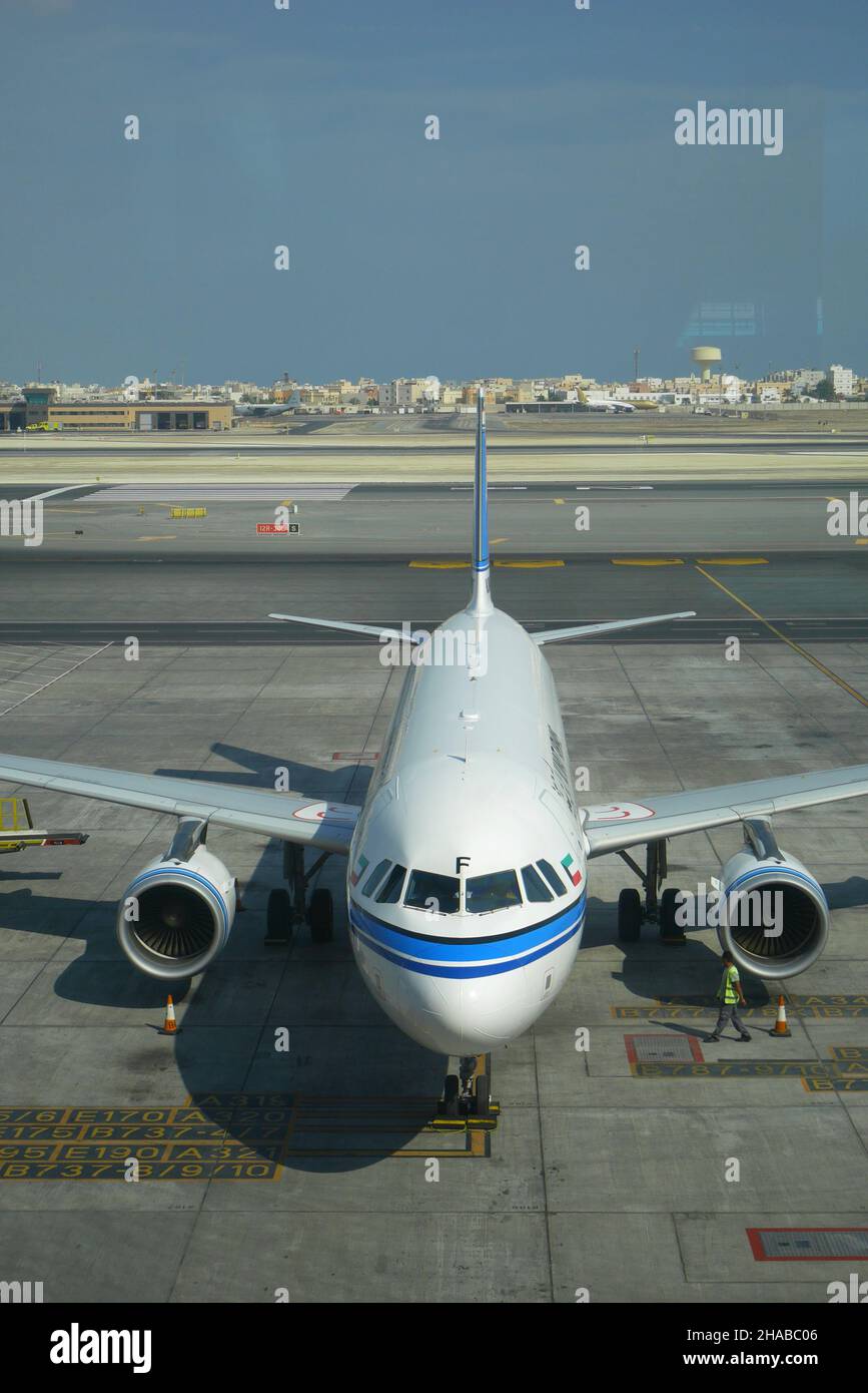 Kuwait Airlines Airbus A320 Neo on the stand at Bahrain International airport, Muharraq, Kingdom of Bahrain Stock Photo