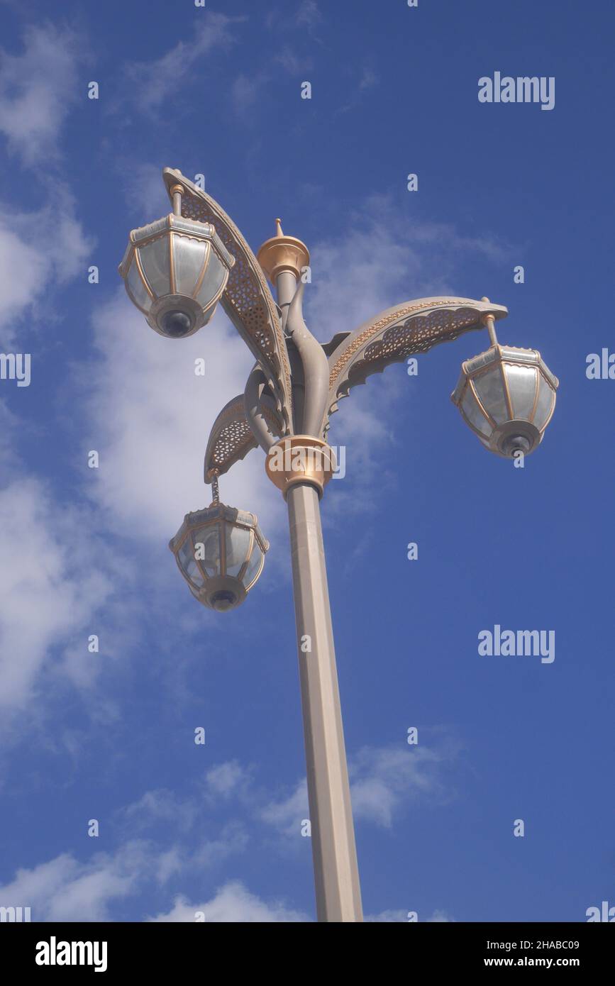 Lights outside the Qasr al Watan, Palace of the Nation, the presidential palace of the United Arab Emirates, Abu Dhabi, United Arab Emirates Stock Photo