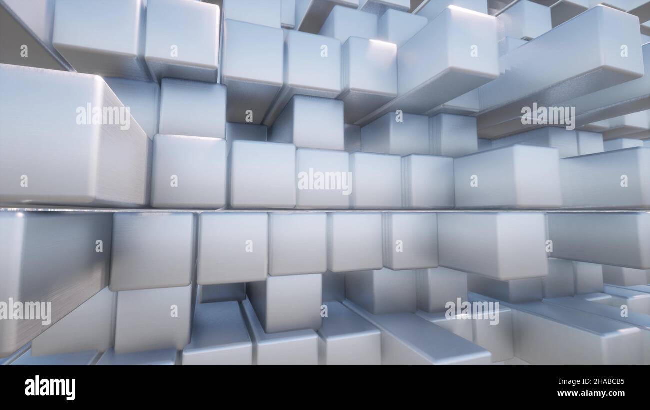 Steel Metal boxes wall in 3d style industrial art intro 3d render Stock Photo