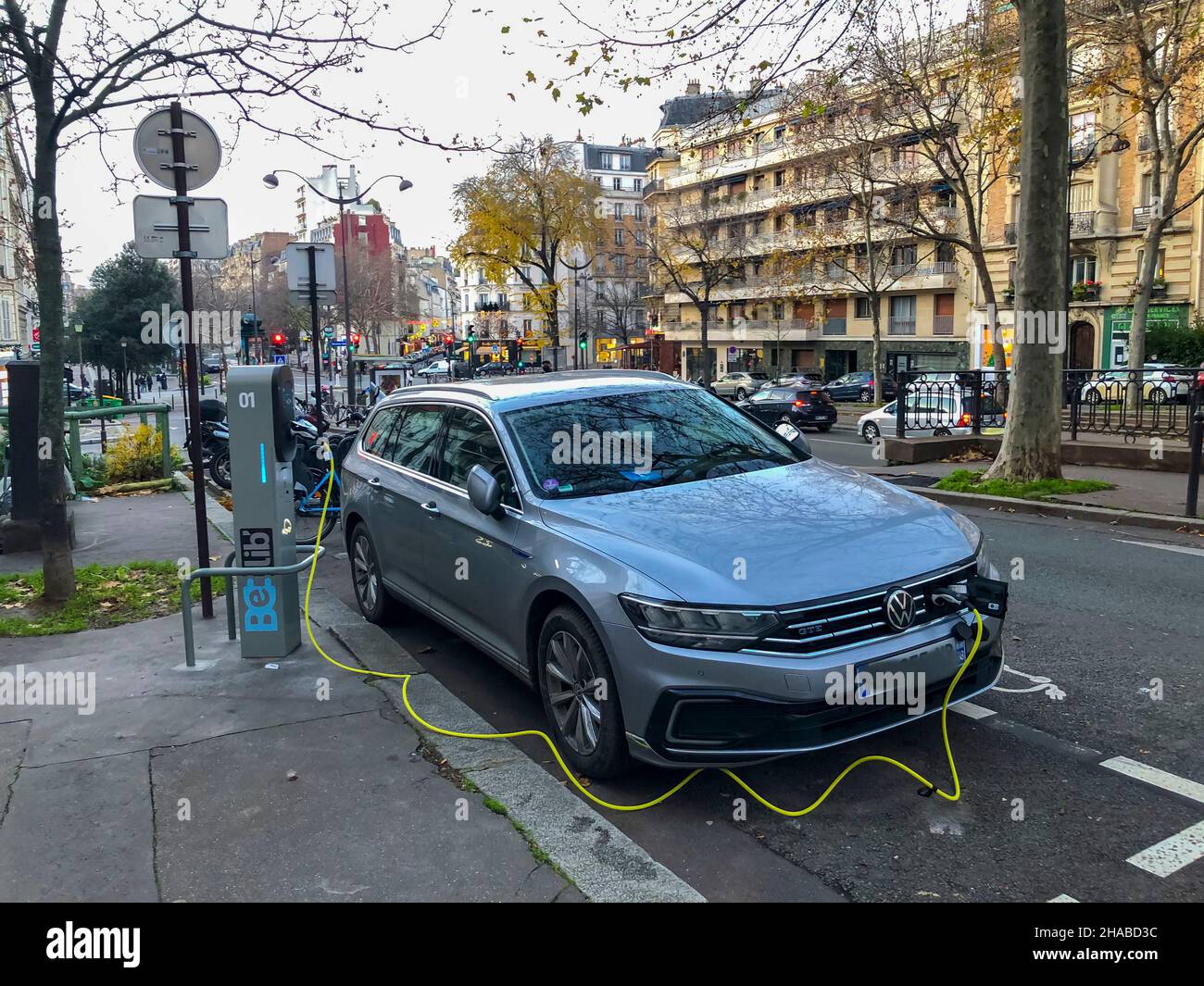 Paris, France, City Electric Car Charging Station Parked on Street ... - Paris Eco Stay An Eu Charging At Home Service