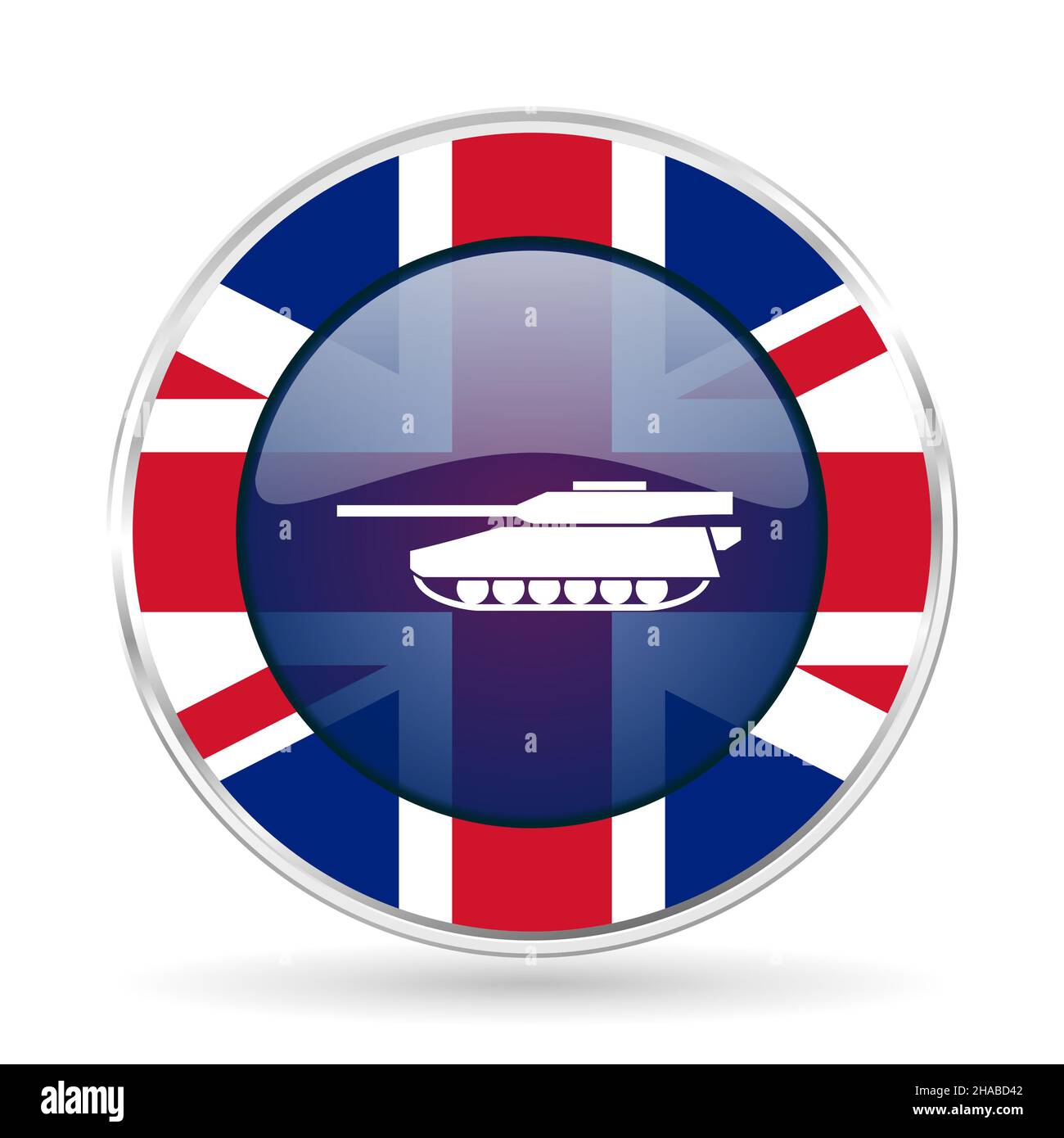 Tank, army, military, war vehicle british design web icon, round glossy english concept button on white background Stock Photo