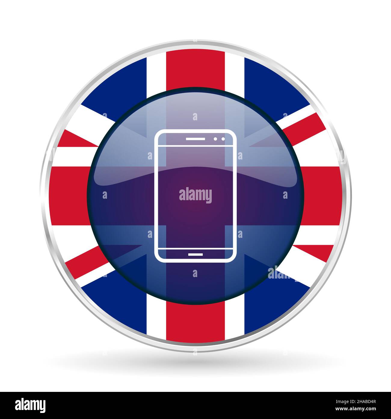 Smartphone, mobile phone british design web icon, round glossy english