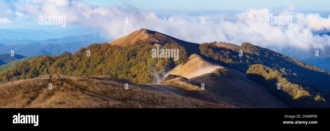 Morning landscape in the autumn. The mountain panorama. Carpathians ...
