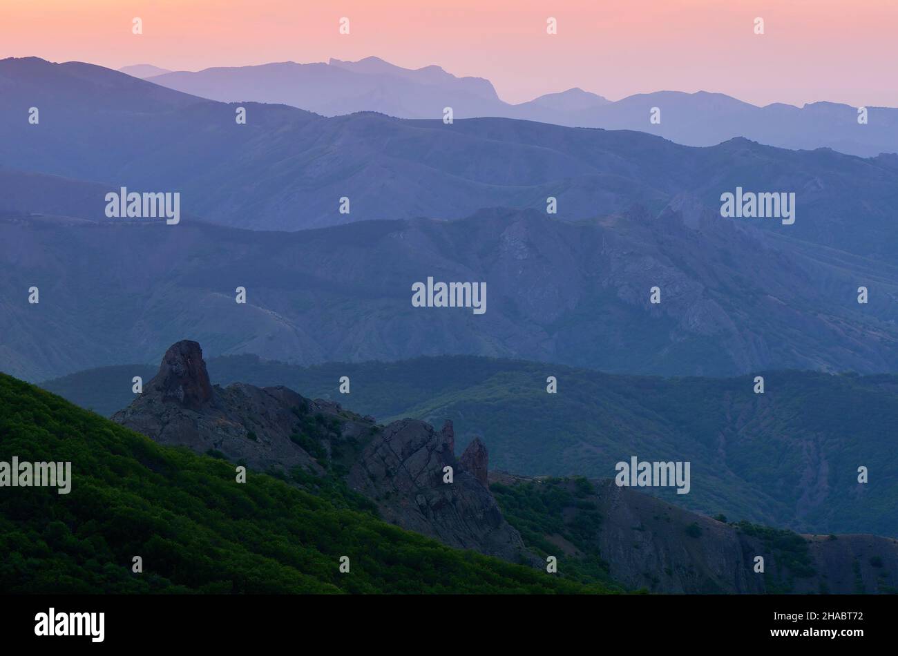Silhouette of the mountain ranges at dawn Stock Photo