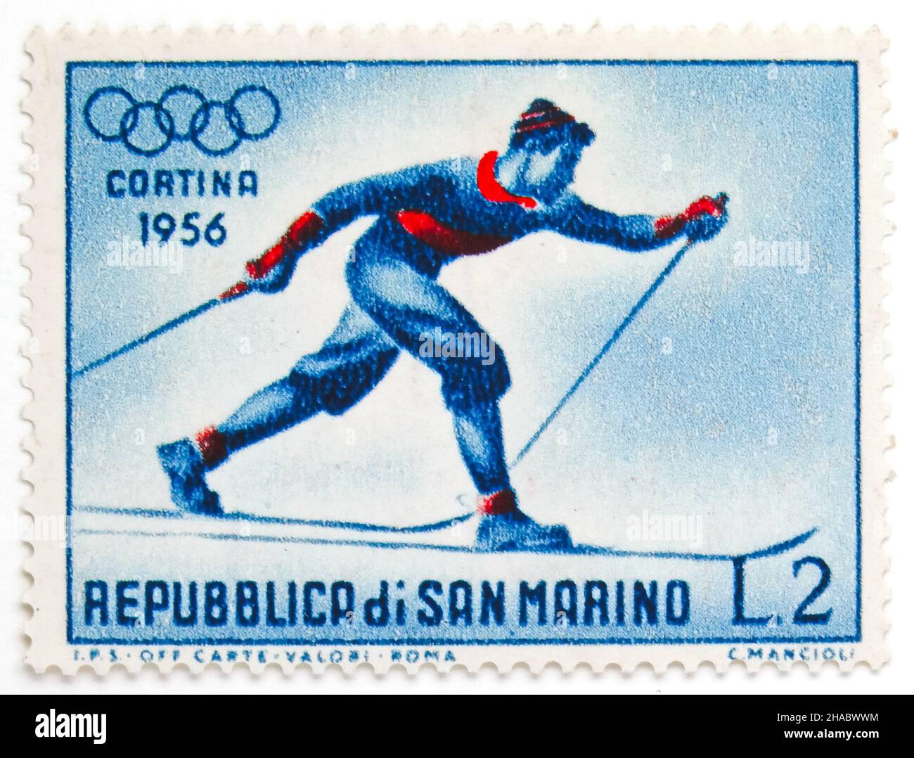 MOSCOW, RUSSIA - JULY 15, 2019: Postage stamp printed in San Marino ...