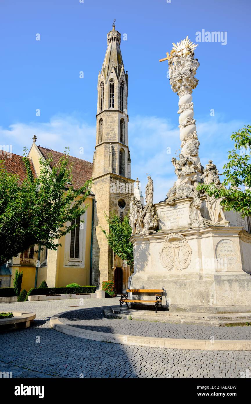 Goat The Blessed Mary Benedictine Church in Sopron on main square in Hungary on a sunny day Stock Photo