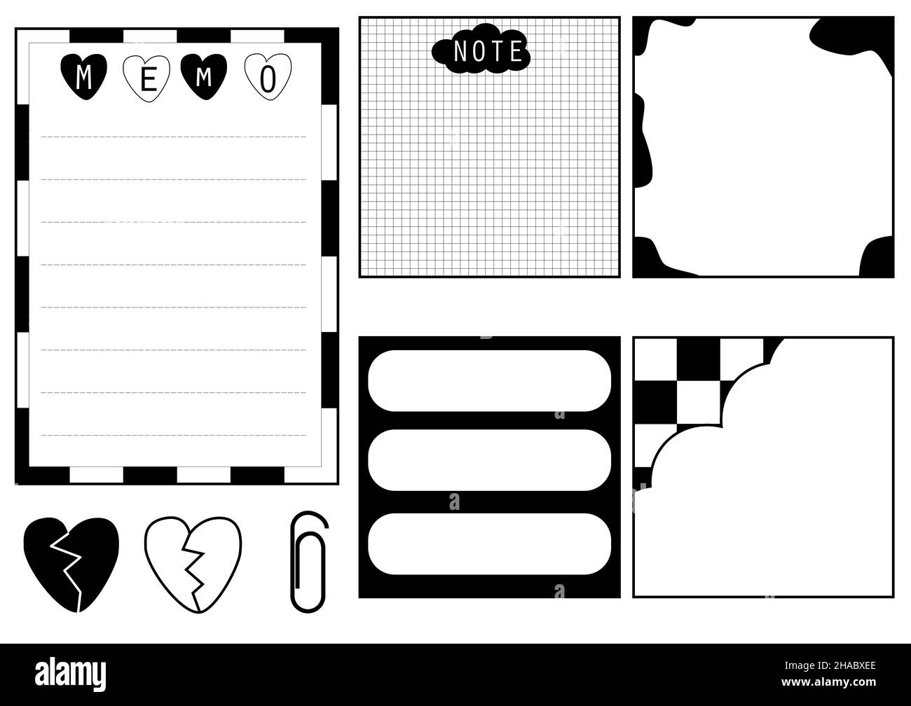 Collection Set Of The Cute Aesthetic Black Memo Paper Note Note