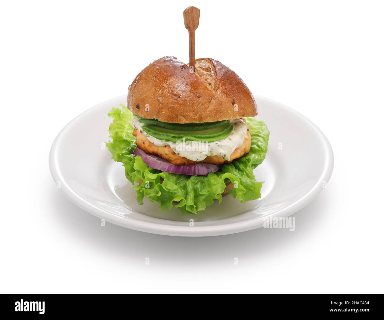 homemade salmon burger with avocado and tartar sauce Stock Photo Alamy