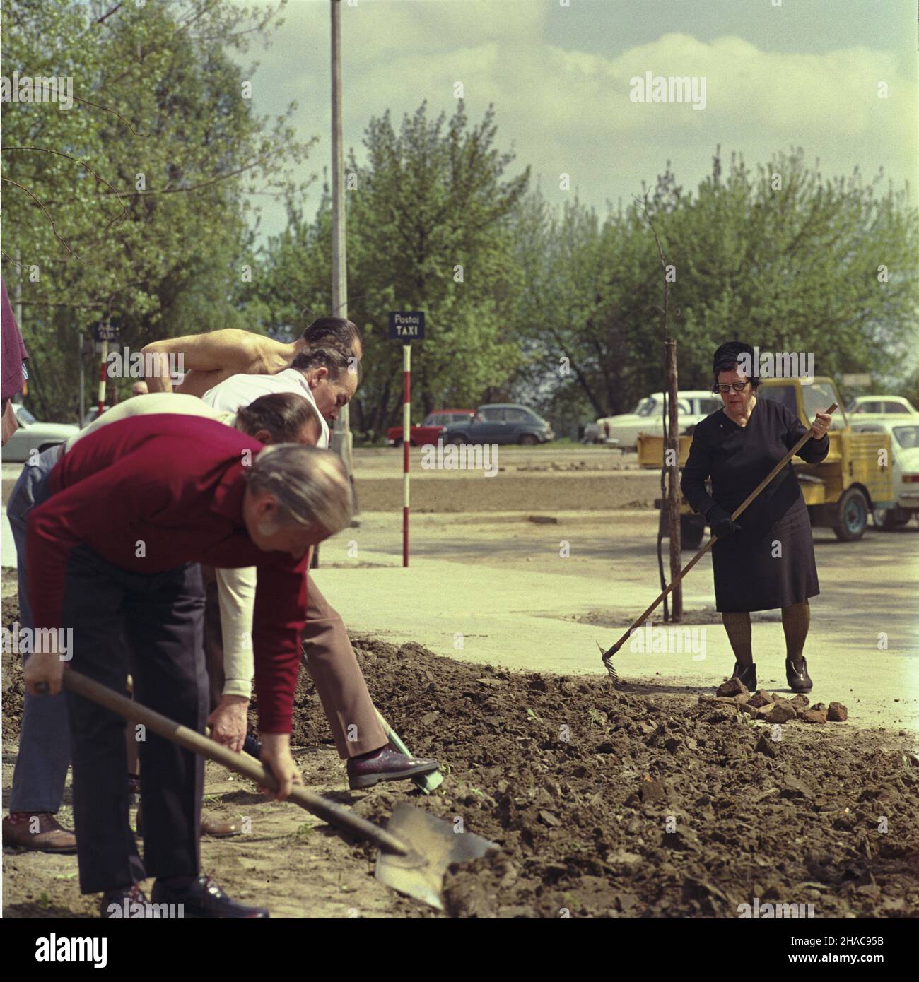 Warszawa 12.05.1974. Niedziela ogólnopartyjnego czynu spo³ecznego, w którym wziê³o udzia³ ponad 2 mln cz³onków i kandydatów do Polskiej Zjednoczonej Partii Robotniczej (PZPR). Prace w stolicy w rejonie Wis³ostrady. uu  PAP/Janusz Rosikoñ         Warsaw 12 May 1974. The National Party Action Sunday. Participating were more than 2 million activists of and candidates to the Polish United Worker Party (PUWP). Work in Warsaw in the region of Wislostrada route.   uu  PAP/Janusz Rosikon Stock Photo