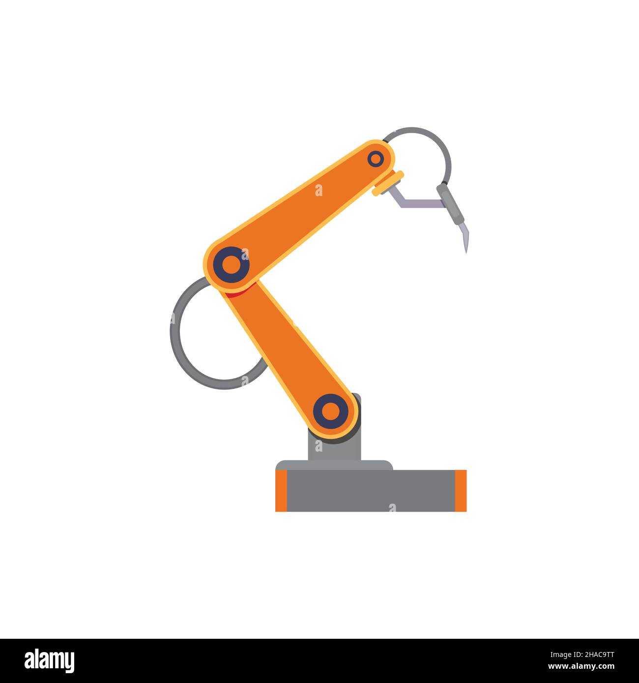 Robotic arm automated, conveyor electronics to packaging and weld. Manufacturing arm and robot factory, industrial conveyor automation Stock Vector