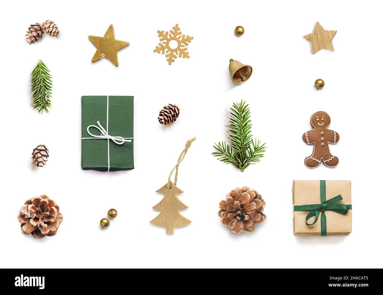 Christmas gift boxes and baubles collection on white background Stock ...