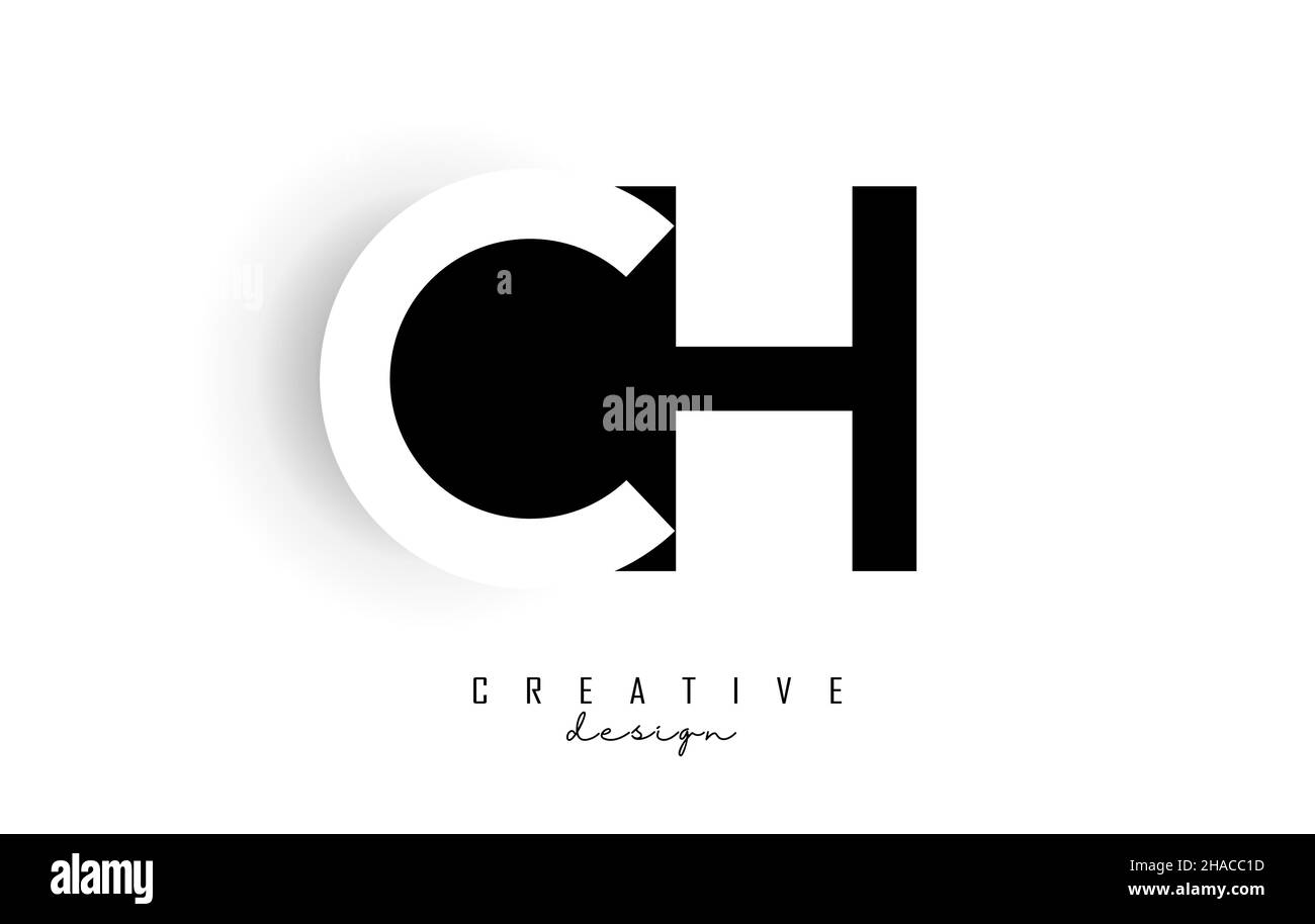 Letters CH Logo with black and white negative space design. Letters C