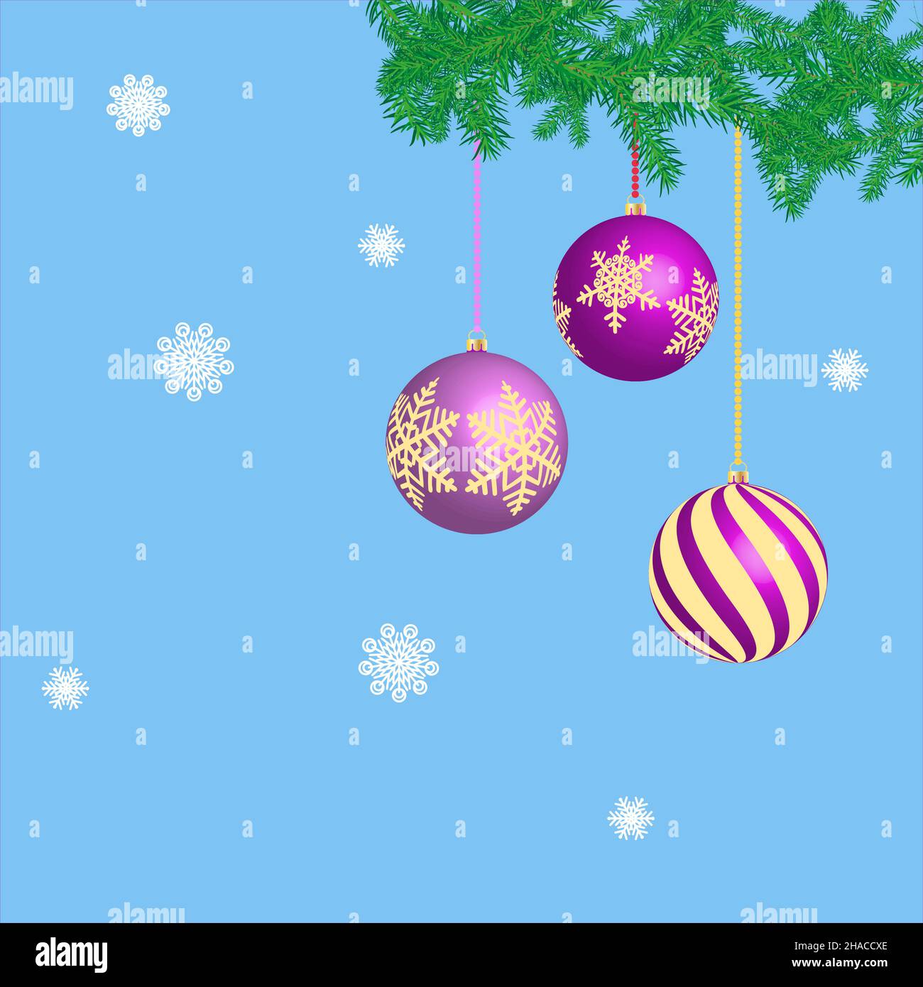 Christmas background with festive balls and snowflakes on a blue ...