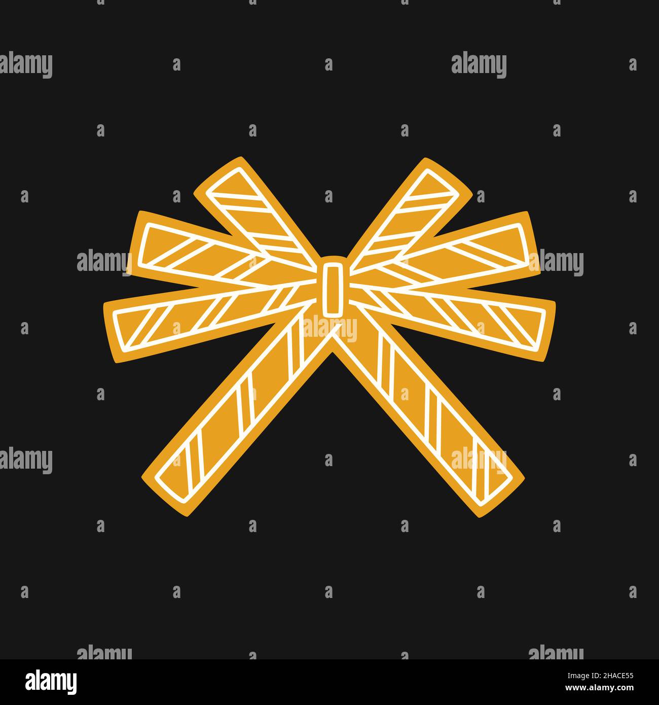 Yellow bow with stripes on a black background. Vector flat illustration Stock Vector