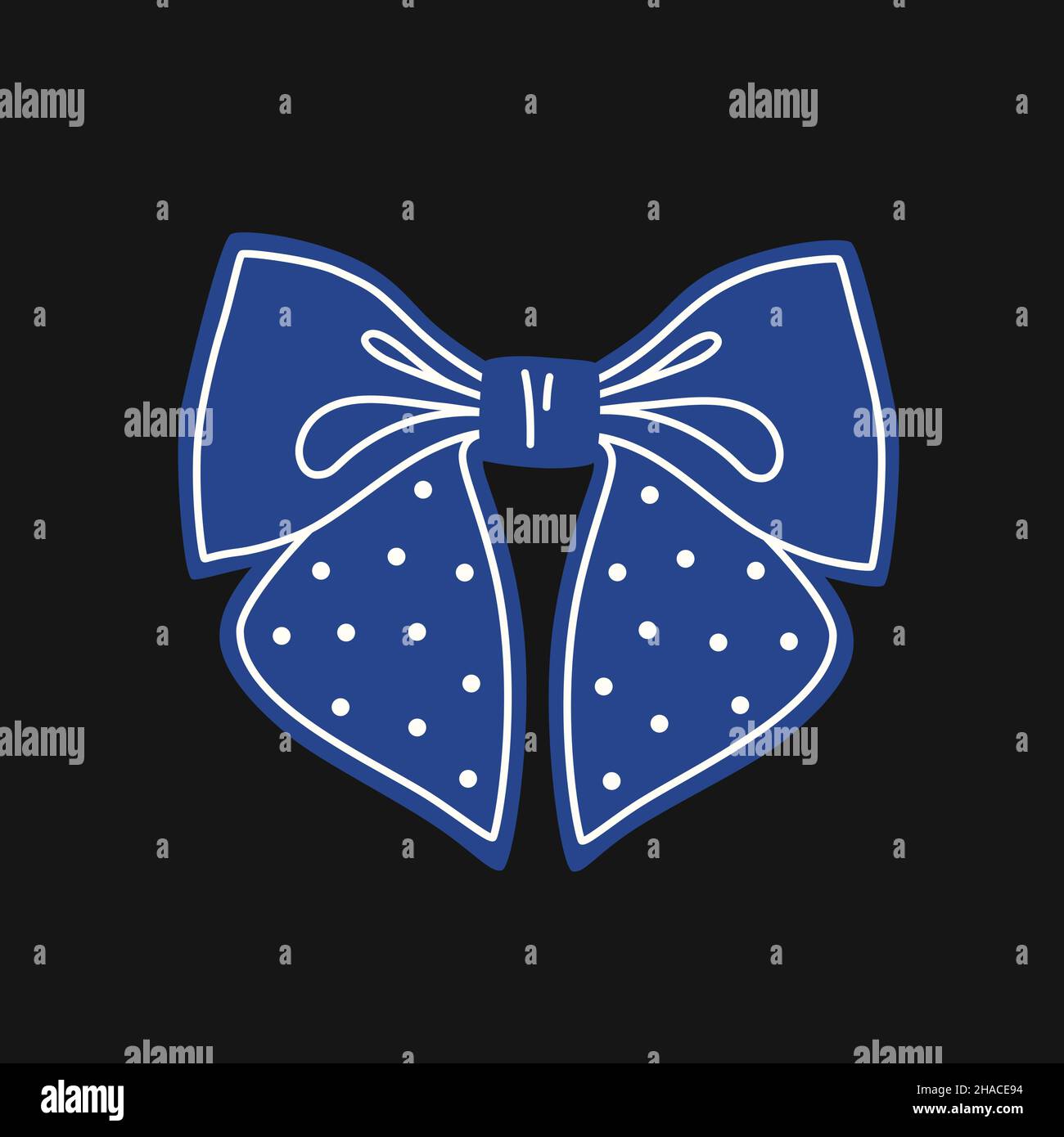 Blue bow with dots on a black background. Vector flat illustration Stock Vector
