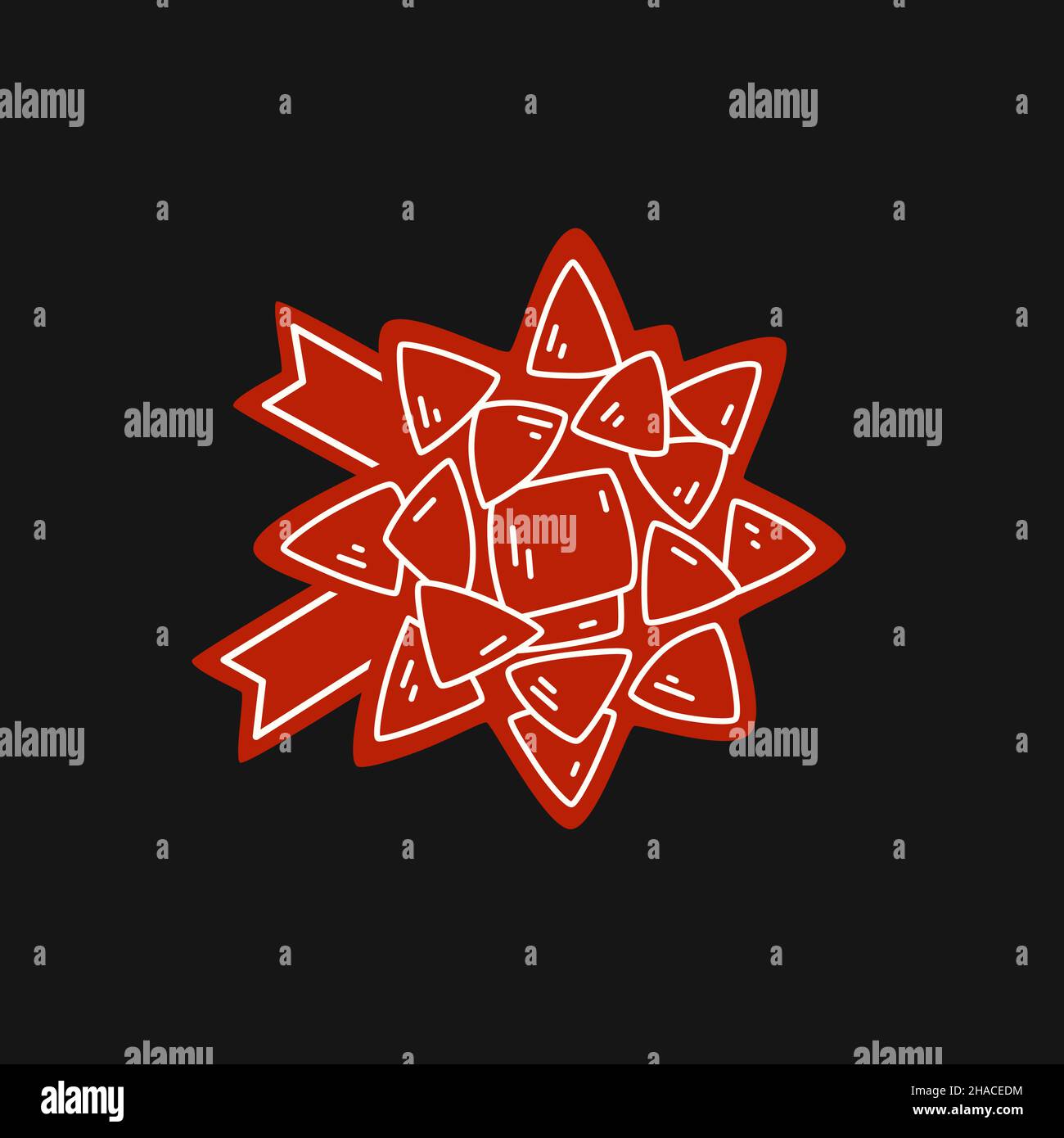Red gift bow on a black background. Vector flat illustration Stock Vector