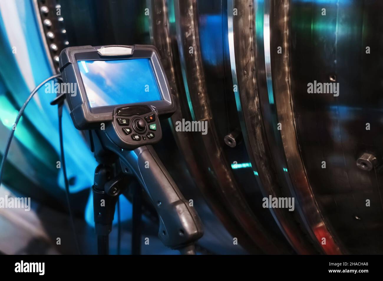 Borescope camera display on a tripod located at the turbine, Inspection