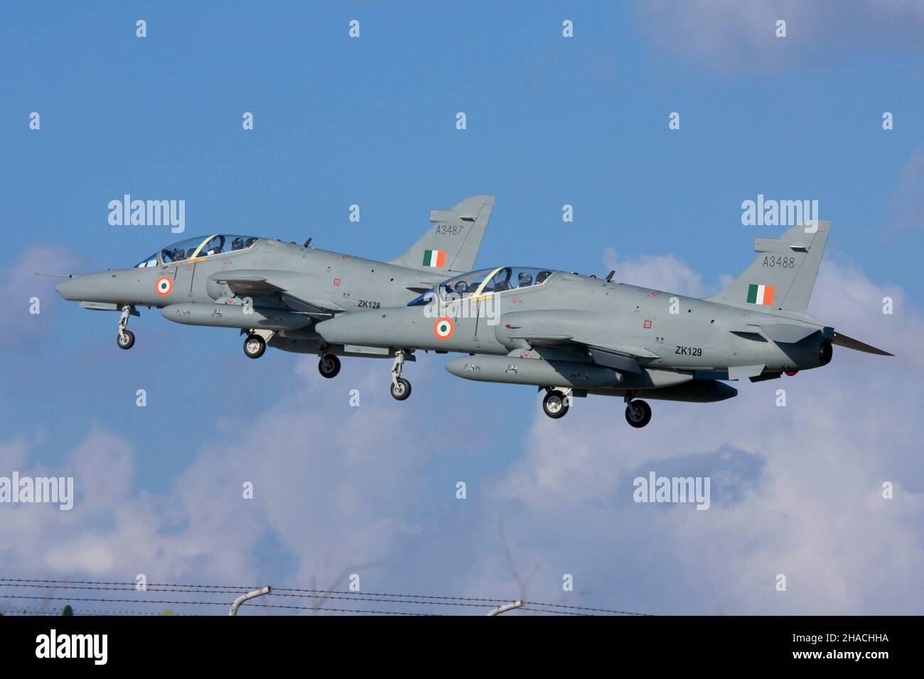 Indian Air Force BAE Systems Hawk 132 landing in Malta on delivery from BAe to the Indian Air Force Stock Photo