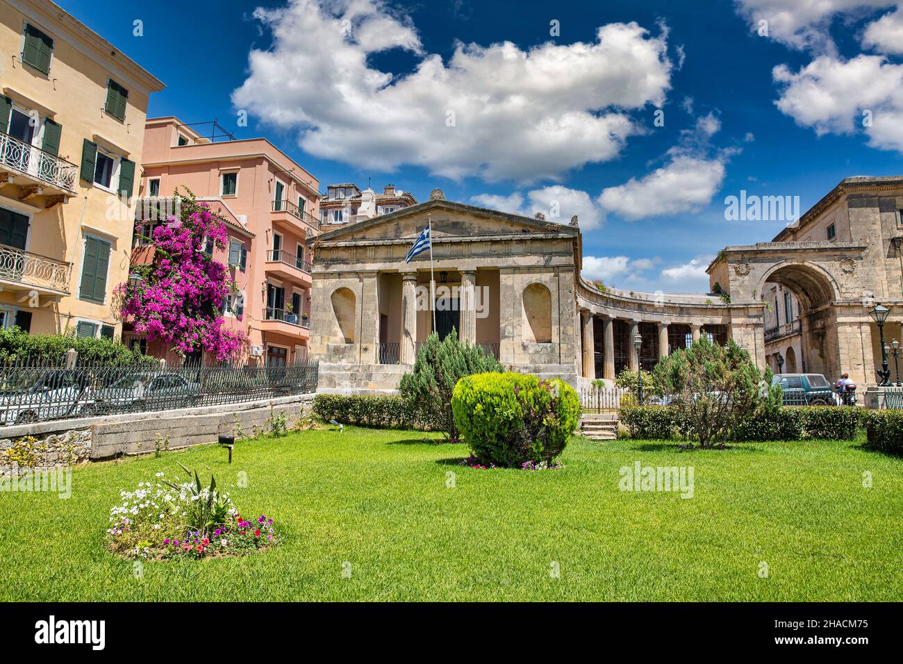 Corfu Museum of Asian Art facade, Greece. It was built as palace in 1824, as unification parlament of Ionian islands. Stock Photo