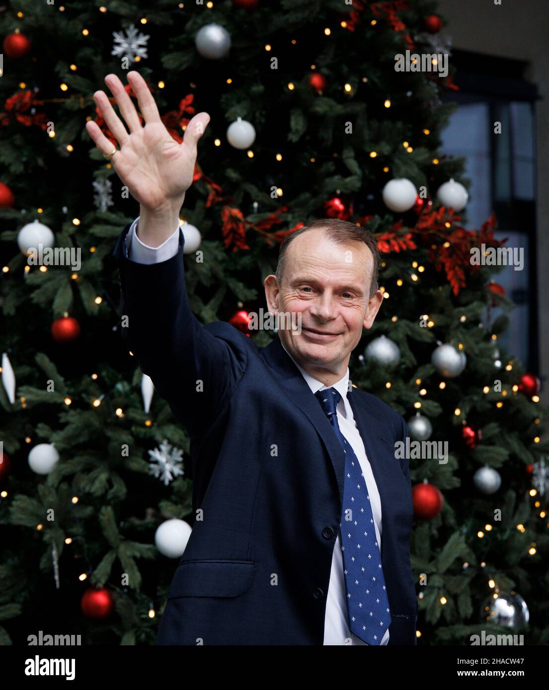 London, UK. 12th Dec, 2021. Andrew Marr waves as he leaves after presenting his show, The Andrew Marr Show. He is leaving the BBC after 21 years. He will present his last Andrew Marr Show on December 19th. Credit: Tommy London/Alamy Live News Stock Photo