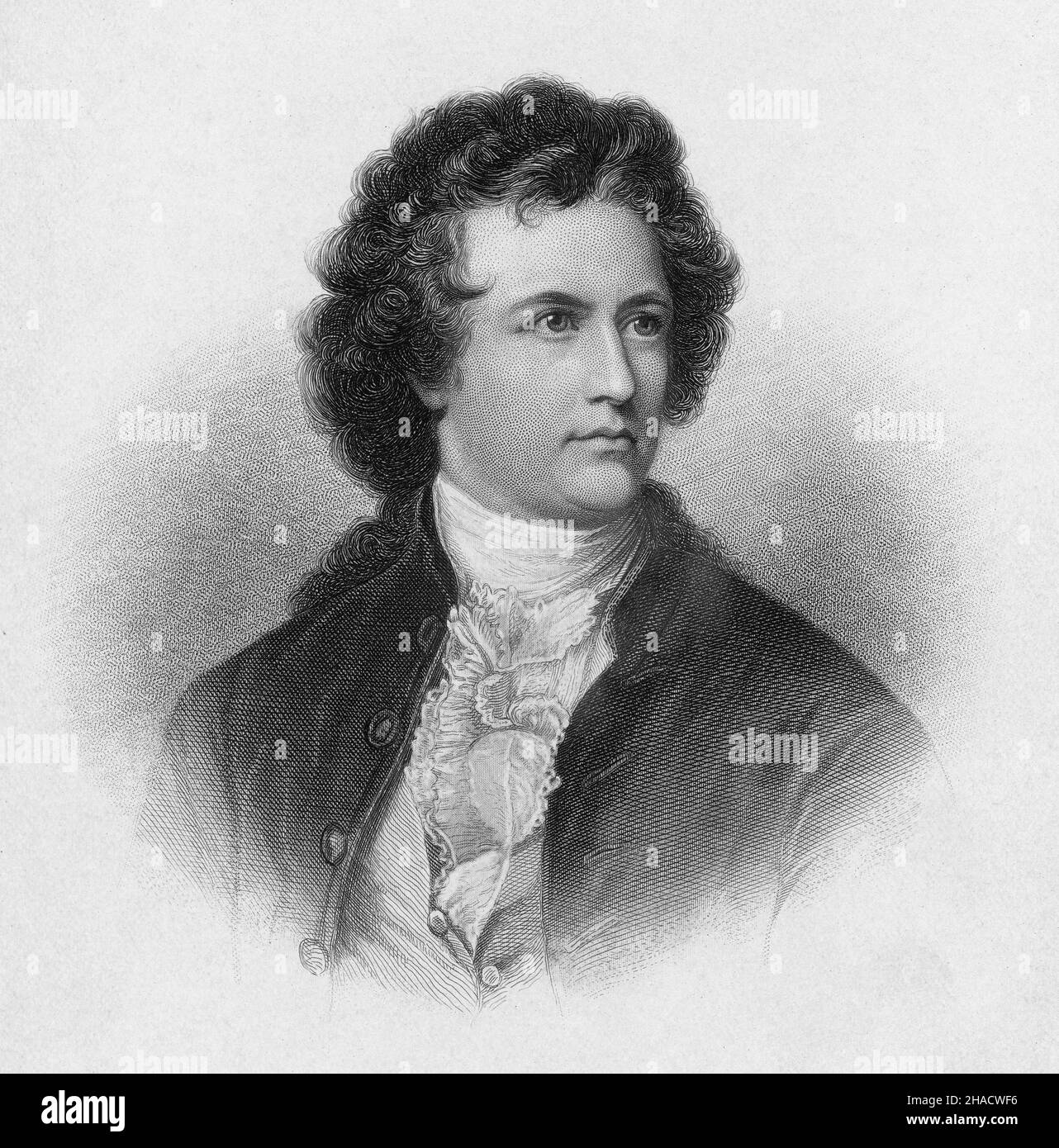 Antique circa 1870 engraving of Johann Wolfgang von Goethe by Henry Bryan Hall (New York). Goethe (1749-1832) was a German poet, playwright, novelist, scientist, statesman, theatre director, and critic. SOURCE: ORIGINAL ENGRAVING Stock Photo