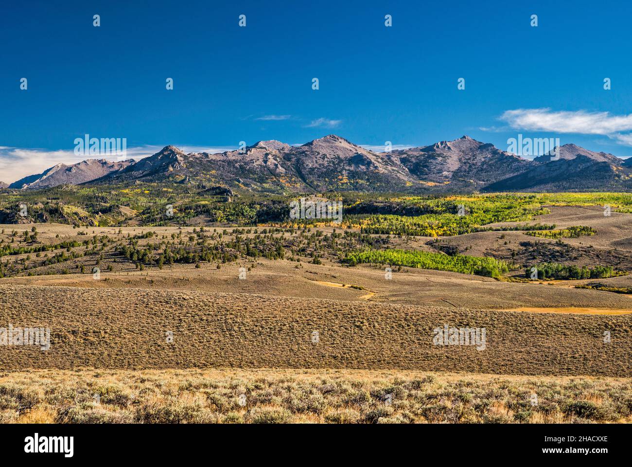 Wind River Range, view from Lander Cutoff Road (CR 132), Wyoming, USA Stock Photo