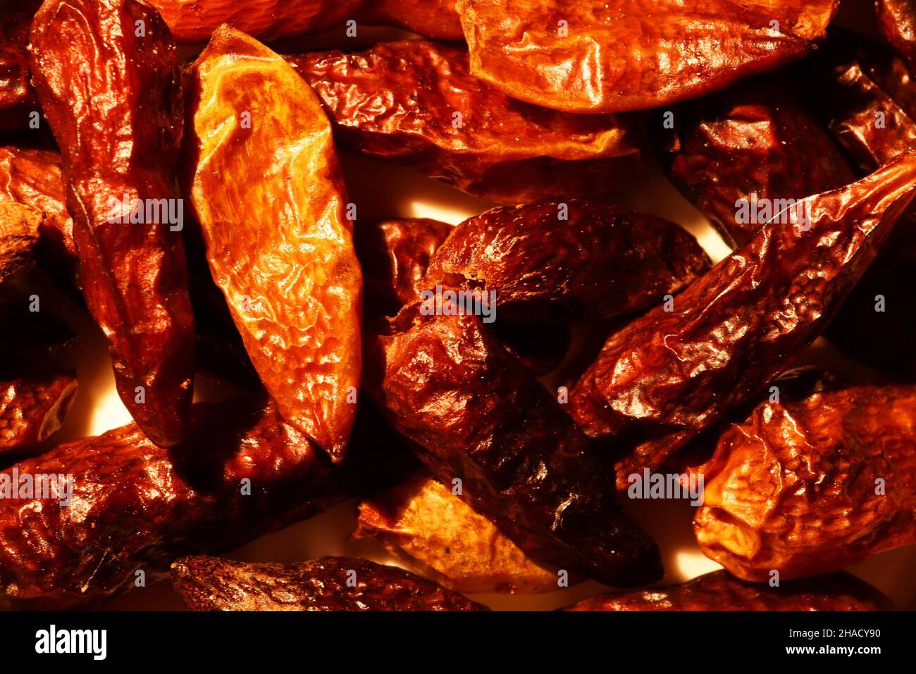 Photography of very hot dried chili piri-piri pattern for food background Stock Photo