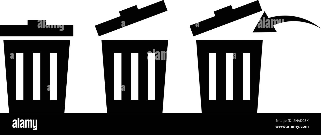 Closed trash can, open trash, icon set to throw trash Stock Vector