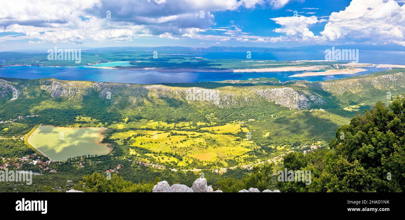 Vinodol valley and lake Tribalj view from Mahavica viewpoint panoramic view, Kvarner bay region of Croatia Stock Photo