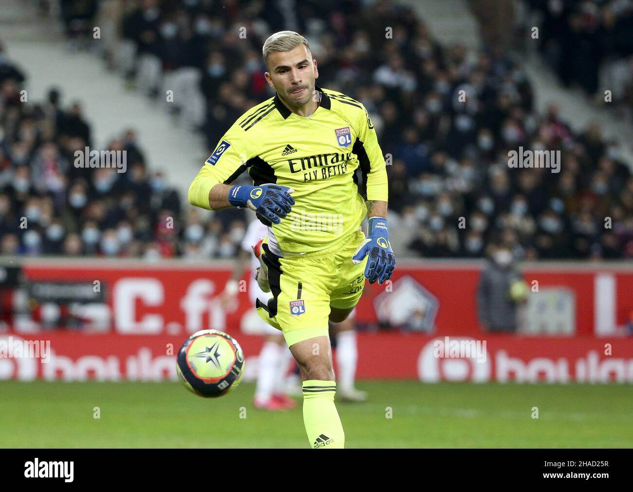 Goalkeeper of Lyon Anthony Lopes during the French championship Ligue 1 football match between Lille OSC (LOSC) and Olympique Lyonnais (Lyon, OL) on December 12, 2021 at Stade Pierre Mauroy in Villeneuve-d'Ascq near Lille, France - Photo: Jean Catuffe/DPPI/LiveMedia Stock Photo
