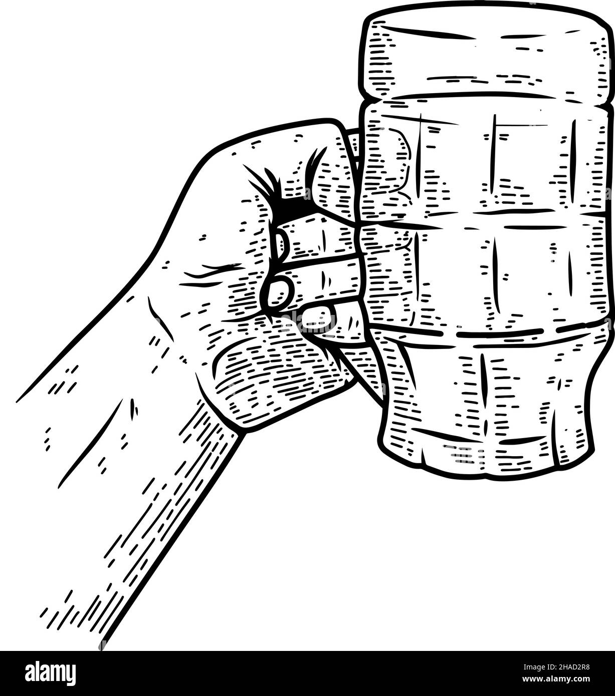 Illustration of a hand with a beer mug. Design element for poster, card, banner, menu. Vector illustration Stock Vector