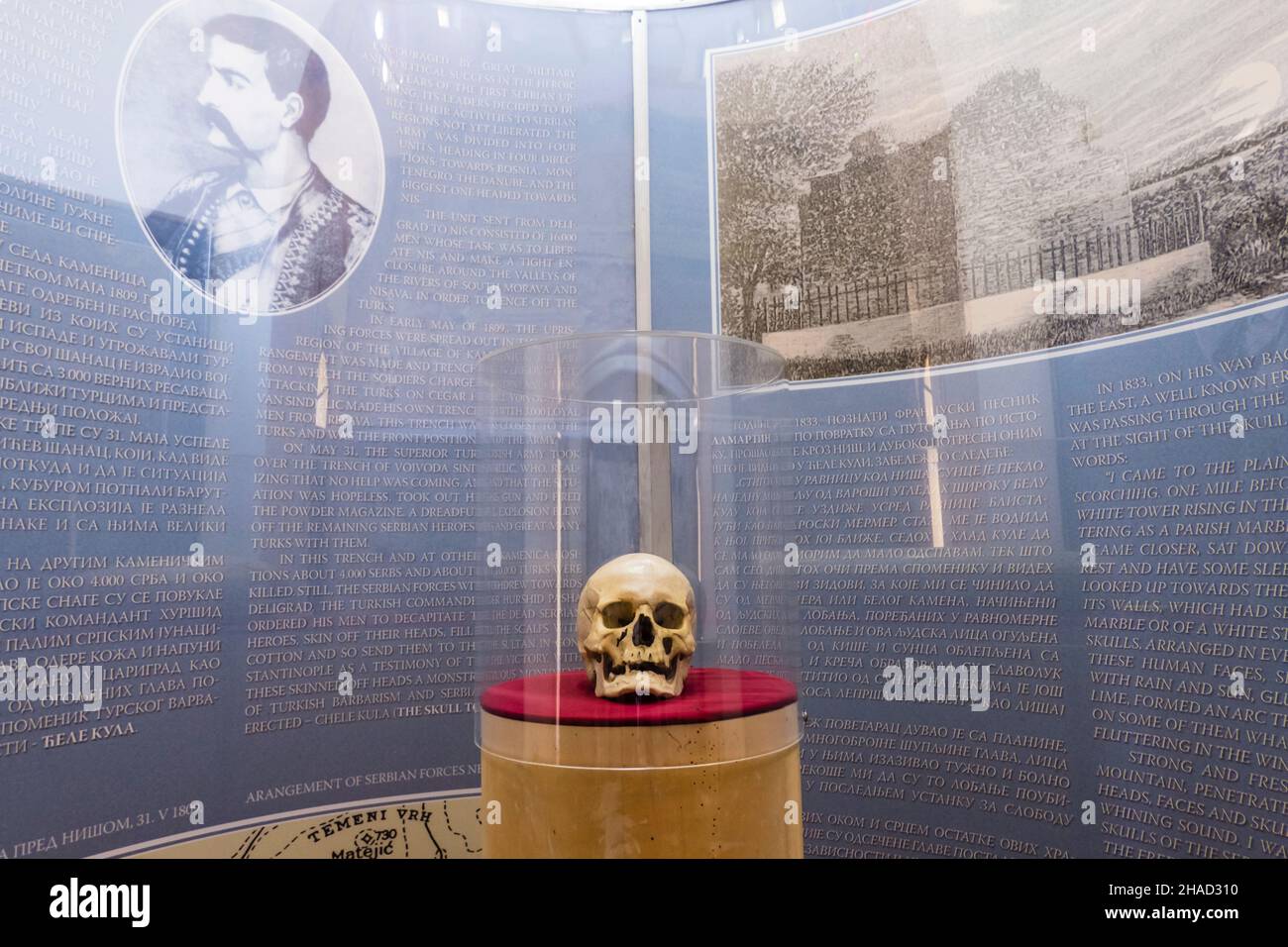 Skull of Stevan Sindelic, Cele Kula, Skull Tower, Niš, Serbia Stock Photo