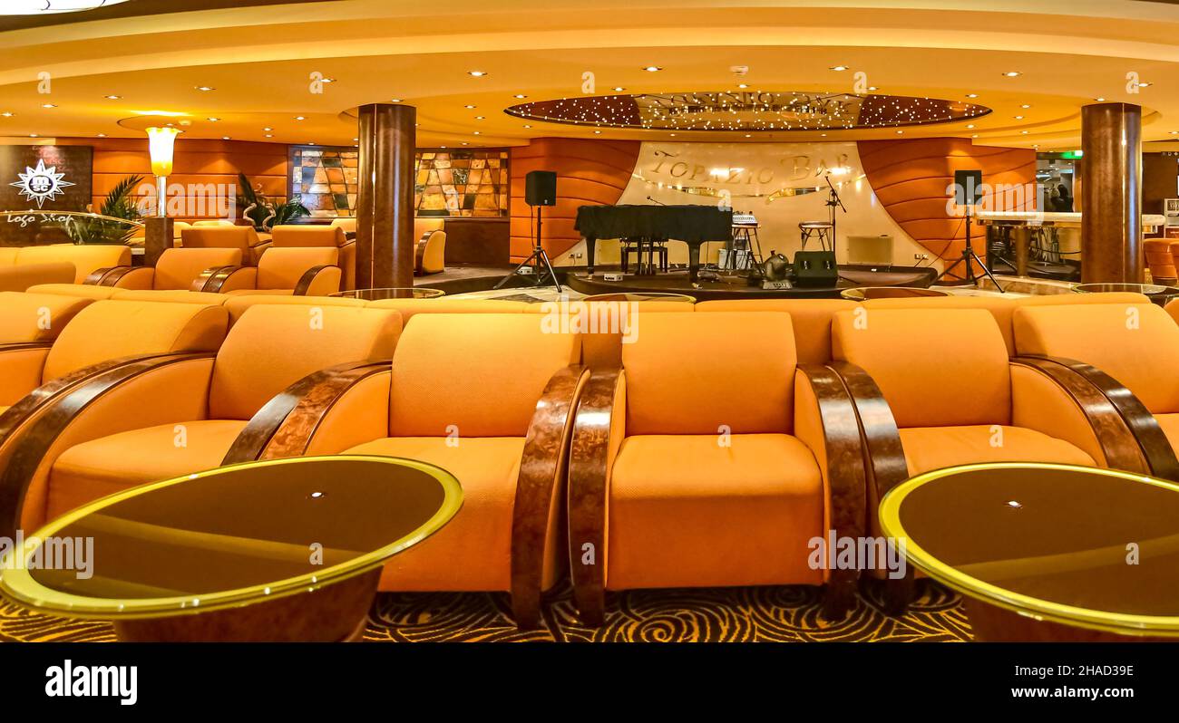 View of the topazio bar inside the cruise ship MSC Magnifica in the