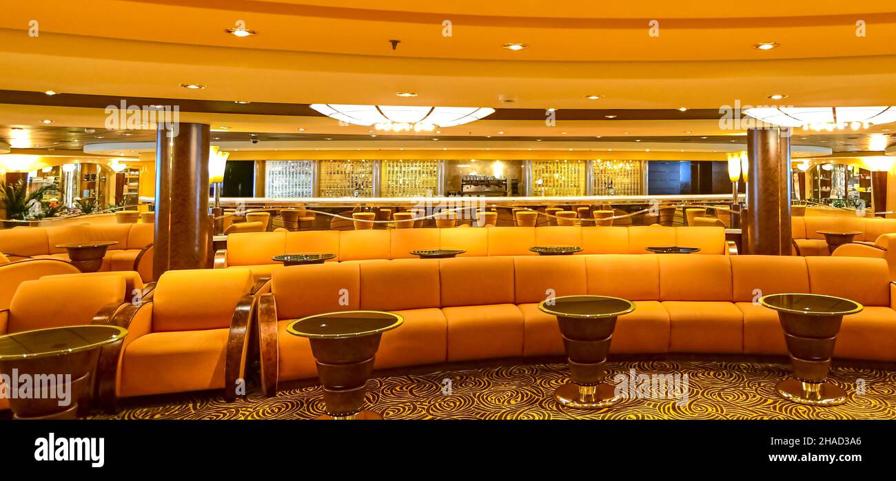 View of the topazio bar inside the cruise ship MSC Magnifica in the