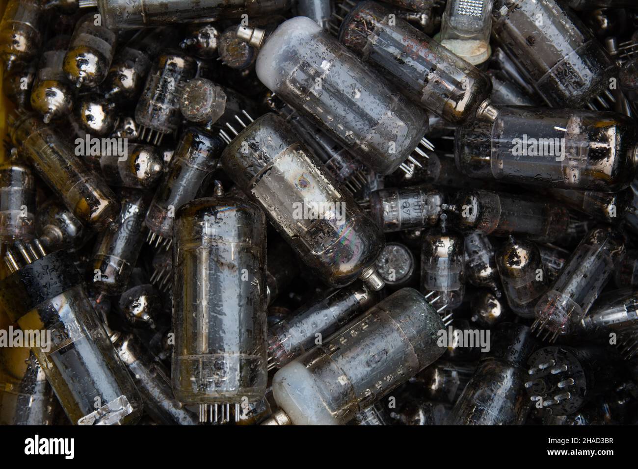 vintage vacuum lamps for utilization. many same diode lamp. texture for background. Stock Photo