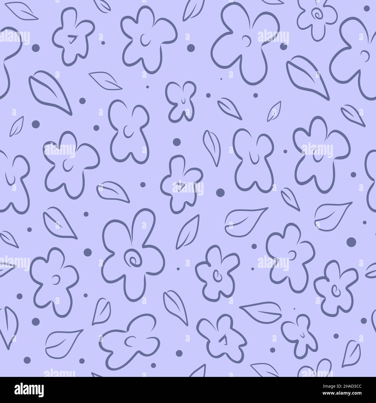 Vector seamless pattern with outline flowers Stock Vector