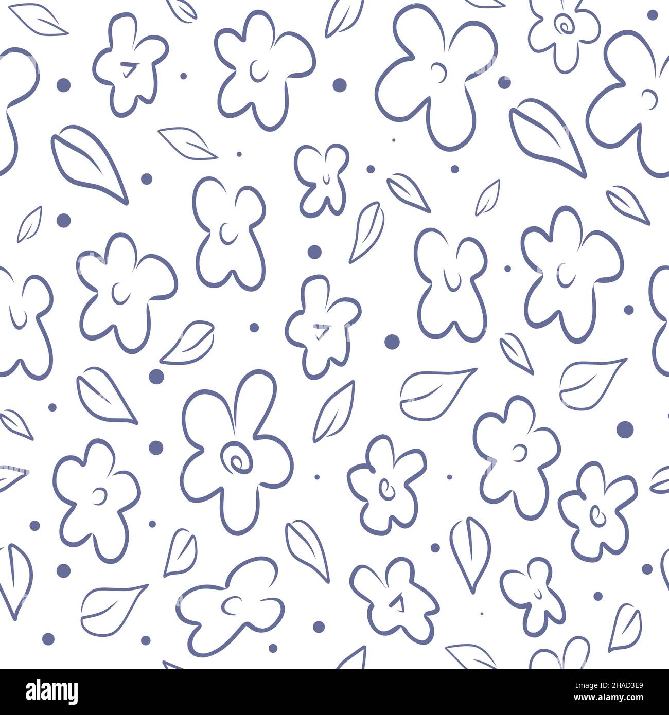Vector seamless pattern with outline flowers Stock Vector