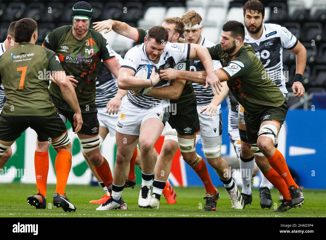 Swansea, UK. 12th Dec, 2021. Sale Sharks hooker Ewan Ashman during the Ospreys v Sale Sharks European Champions Cup Rugby Match. Credit: Gruffydd Thomas/Alamy Live News Stock Photo